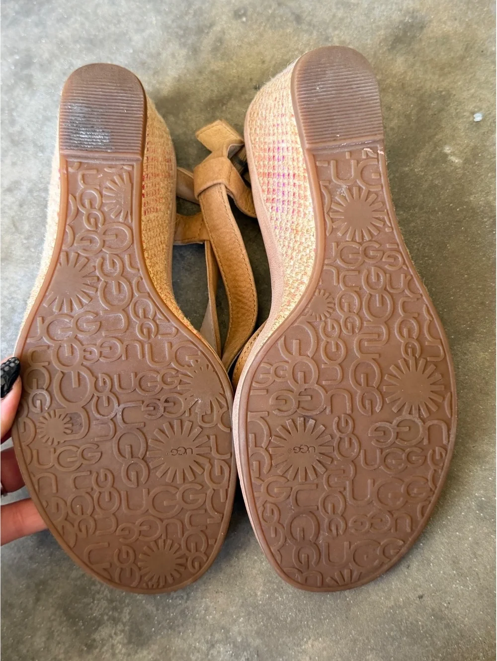 UGG Women's Tan Leather Wedge Sandals Size 9